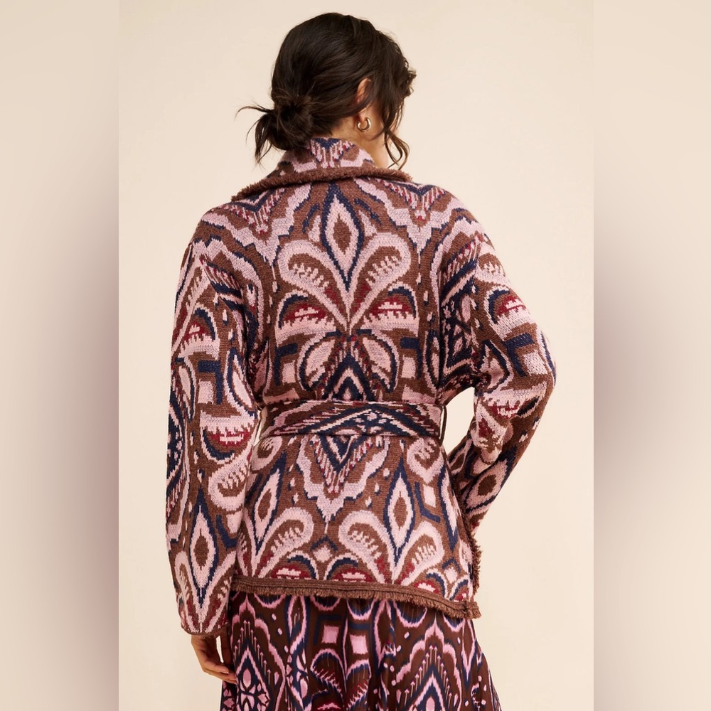 Farm Rio Pineapple Ikat Oversized Cardigan Sweater Belted M - Picture 2 of 9